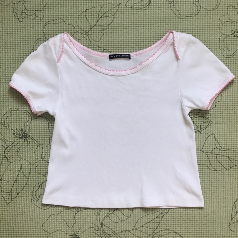 Brandy Melville Rare White Top with Pink Trim